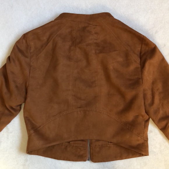 Mocha Brown Faux Leather Zip-Up Jacket - Picture 4 of 5